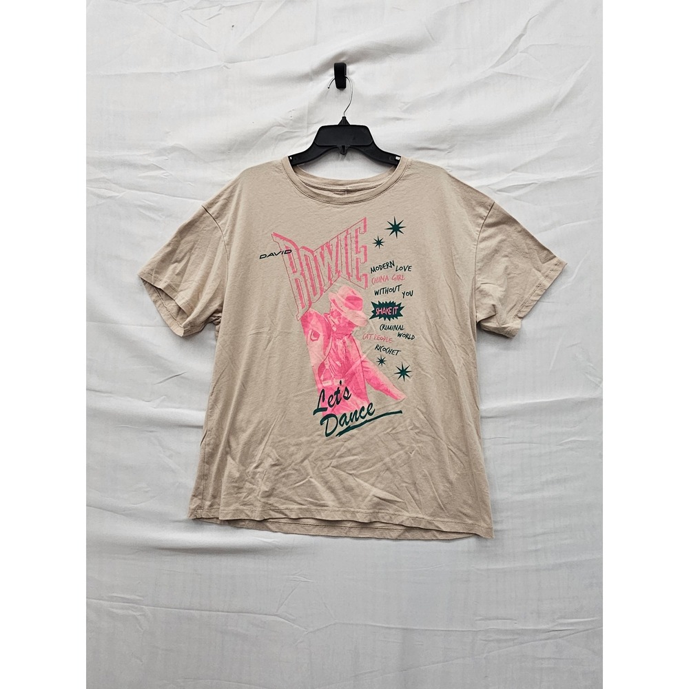 David Bowie Womens Lets Dance Graphic T-Shirt Tan Cotton Casual Size Large